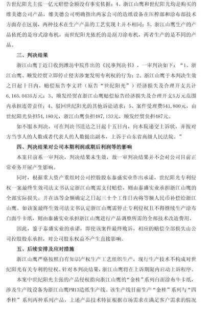 一审判赔6165万元的“纸业专利侵权案”被指令重审（附诉讼公告）