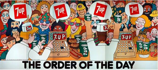 汽水商标设计图案欣赏 | 70s年代的惊艳靓丽七喜海报