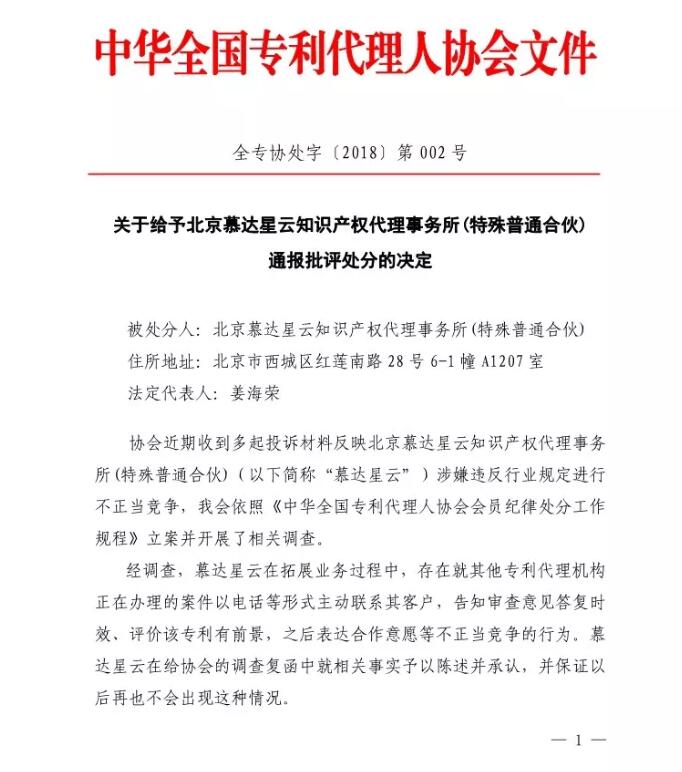 6家知识产权代理公司因不正当竞争等被通报批评(处分决定书全文) 6家知识产权代理公司因不正当竞争等被通报批评(处分决定书全文)