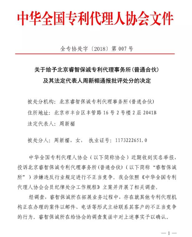 6家知识产权代理公司因不正当竞争等被通报批评(处分决定书全文) 6家知识产权代理公司因不正当竞争等被通报批评(处分决定书全文)
