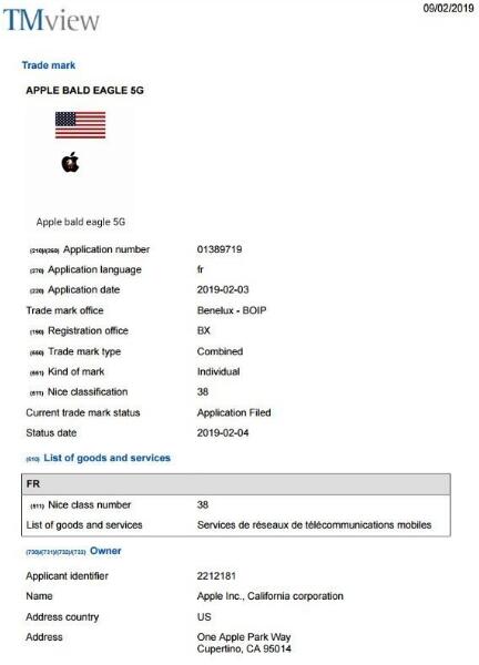 苹果提交“Apple Bald Eagle 5G”商标申请 苹果提交“Apple Bald Eagle 5G”商标申请